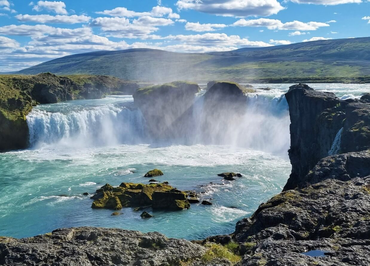 vodopády Godafoss na severu Islandu